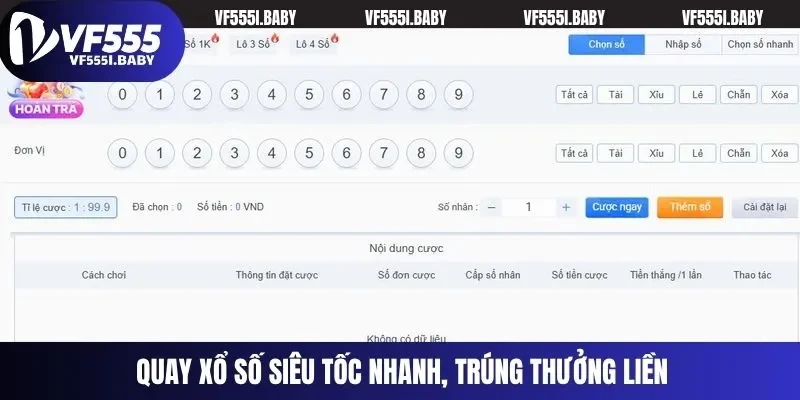 Quay xổ số siêu tốc nhanh, trúng thưởng liền
